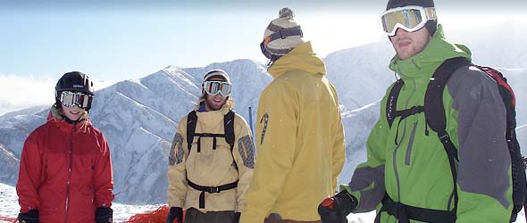 Four skiers catch their breath